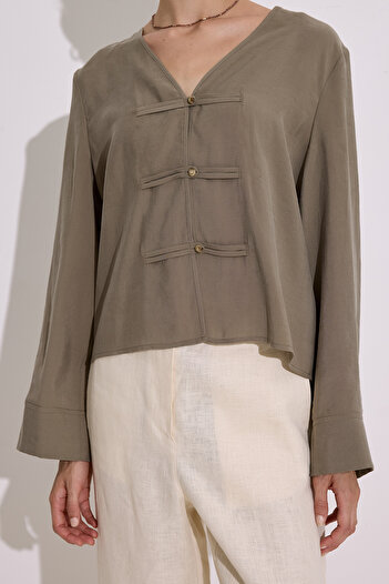 Manuka Modal Wide Sleeve Blouse Khaki