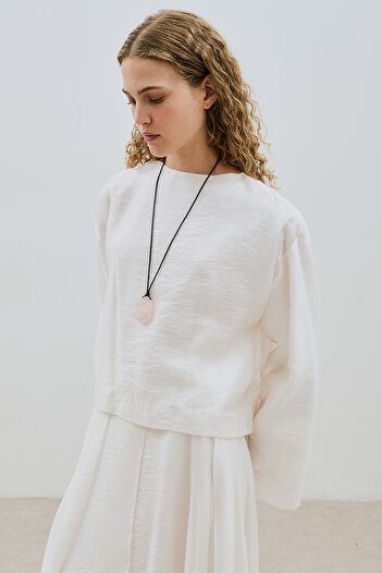 Manuka Wide Sleeve Draped Bluse Ecru