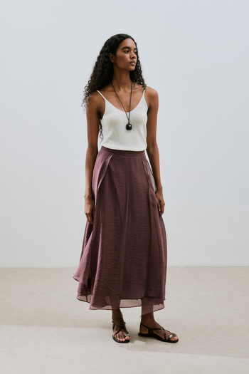 Manuka Folded Ruffle Long Skirt Bordo
