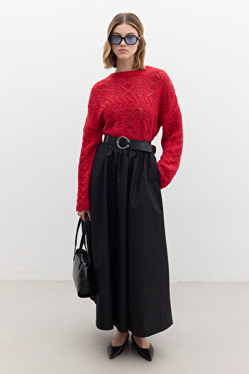 Manuka Red Openwork Knitwear Pullover
