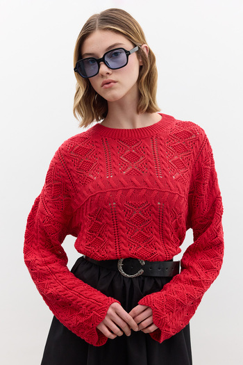 Manuka Red Openwork Knitwear Pullover