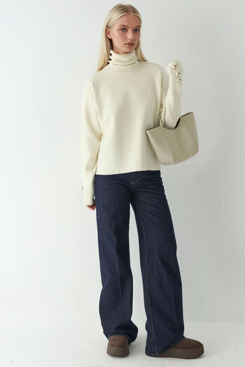 Hiccup Thick Cream Sweater with Gold Button Detail