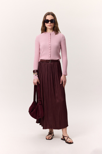 Manuka Crush Satin Skirt Claret Red Shoes