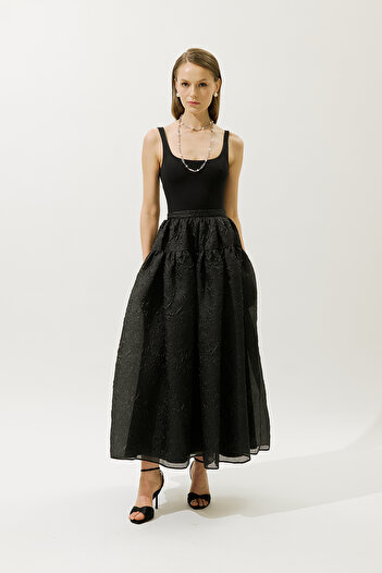 Manuka Jacquard Organza Puffy Skirt Black