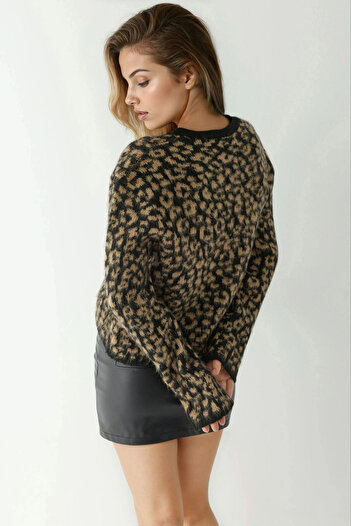 Hiccup Relaxed Fit Leopar Desenli Triko Hırka