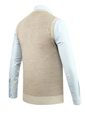 Çizgi Triko Erkek V Yaka Süveter Desenli Çelik Örgü Regular Kalıp - 5206H