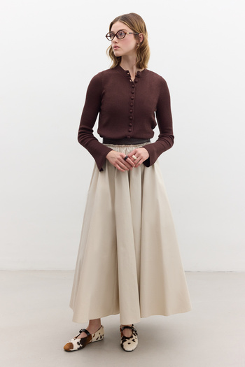 Manuka Wide Skirt - Leather Detail and Stone Color