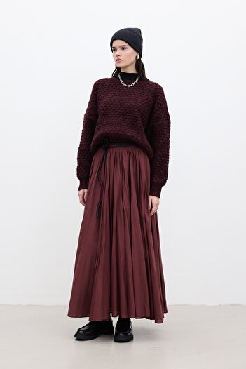 Manuka Burgundy Pleated Maxi Skirt