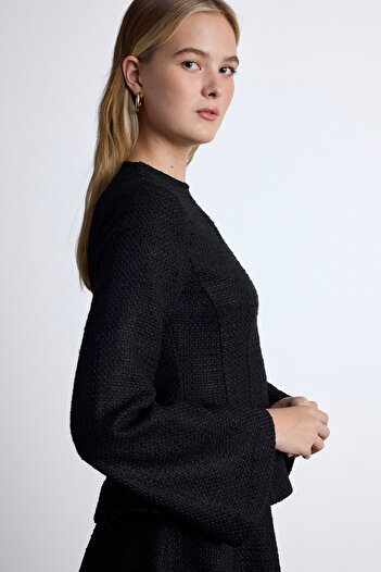 Manuka Peplum Detailed Tüvi̇t Bluz Black