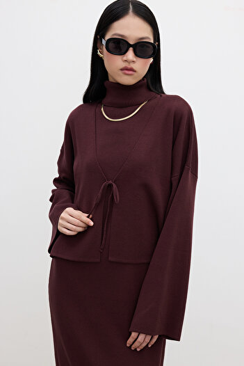 Manuka Claret Red Knitwear Cardigan - Lace-Up Design