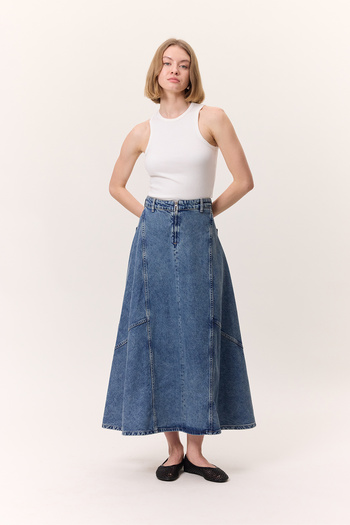 Manuka Blue Flounce Denim Skirt