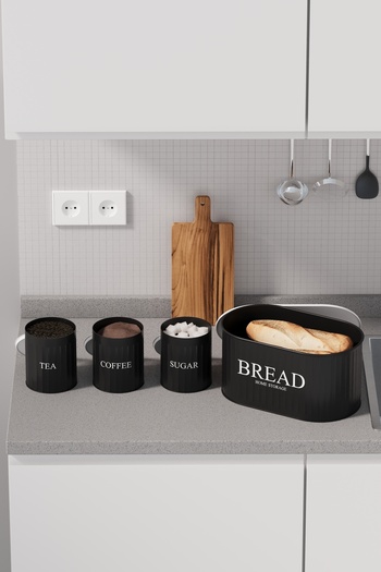 hemlife 4-Piece Bread Set Metal Cover Tea Coffee Sugar Countertop Cabinet Set Black/White
