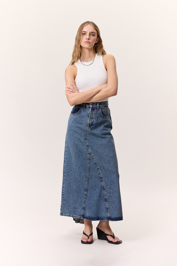 Manuka Denim Skirt with Flawed Hem Blue