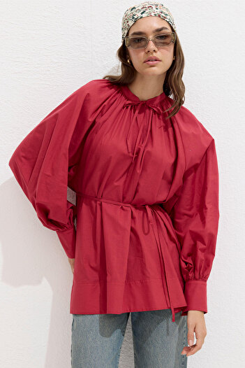 Manuka Voile Tunic - Cherry with Lace Detail