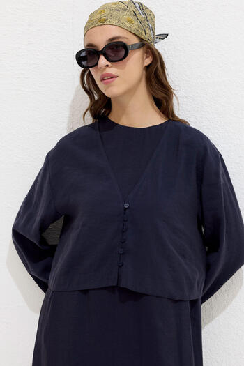 Manuka Μπλούζα Navy Blue Modal με κουμπιά