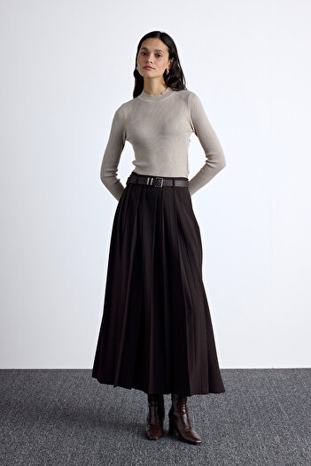 Manuka Bitter Brown Wide Pleated Skirt