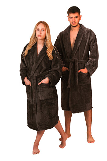 Lucy and Home Soft Textured Brown Fleece Dressing Gown