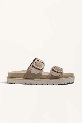 Oysho Buckle split-leather platform sandals