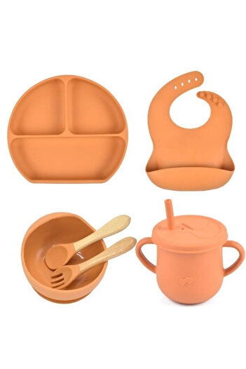 Empria Set hranire bebelusi, 6 piese, diversificare, silicon fara BPA, Empria, Portocaliu