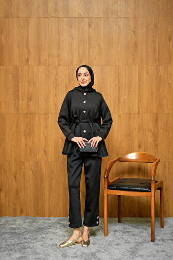 LOCCO Black Double Suit - Women's Epaulet and Belt