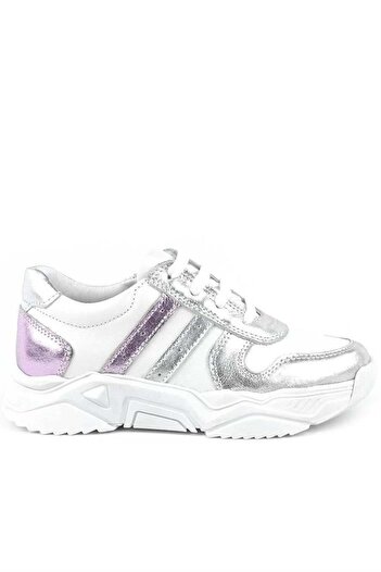 Rakerplus Genuine Leather Silver Pink Thick Soled Girls' Sneakers Shoes