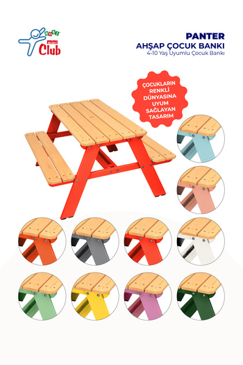 Hobi Mini Club Panter Ahşap Çocuk Bankı 4-10 Yaş Uyumlu Çocuk Bankı