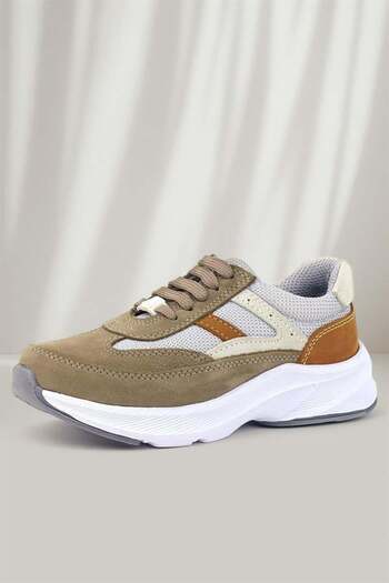 Rakerplus Genuine Leather Anatomical Sand Color Laced Lightweight Children's Sports Shoes