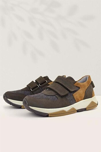 Rakerplus Dark Brown Genuine Leather Kids Sneakers - Sports Shoes