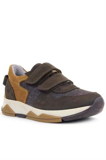 Rakerplus Dark Brown Genuine Leather Kids Sneakers - Sports Shoes