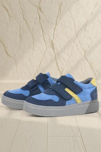 Rakerplus Genuine Leather Navy Blue Velcro Boys' Sports Shoes