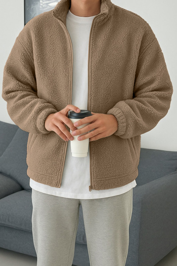 GHASSY CO. Men's Heat Thermal Underwear Outer Sherpa Autumn Winter Full Zip Plush Fleece Sweatshirt