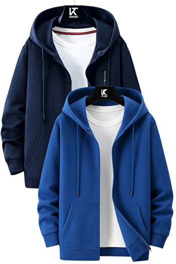 Karatopak 2'li Kapüşonlu Unisex Fermuarlı Sweatshirt / Hırka