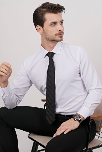 Etikmen White Satin and Black Diamond Patterned Tie Set - Gift Boxed
