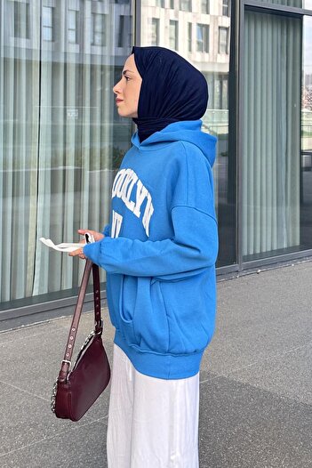 lamelif Brooklyn Printed Three Thread Sweat Blue