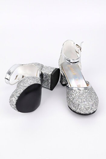 Le Mabelle Silver Glitter Heeled Girl's Shoes