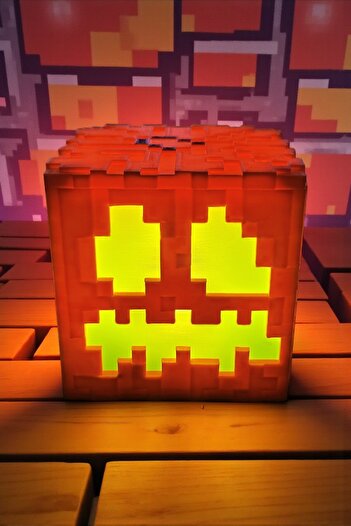 Vaiflagy Store Minepixel Bal Kabağı (Pumpkin) Pilli Mum Işıklı (Tealight) Dekoratif Gamer Halloween Masa Lambası