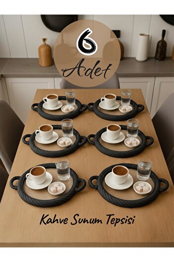 Dem Home 6 Pcs Coffee Presentation Tray Mesh Pattern Round Plastic Black