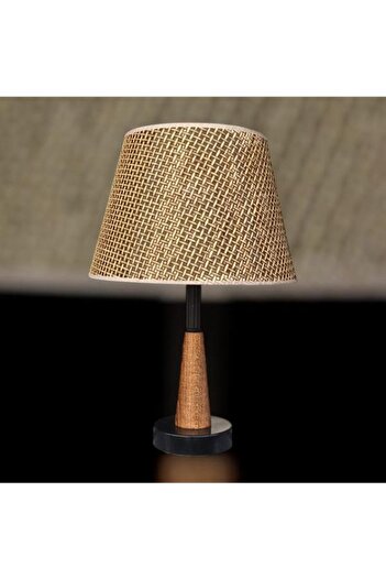 DEDE Legna Lamp Shade Black Rattan Brown Hat Wooden Body
