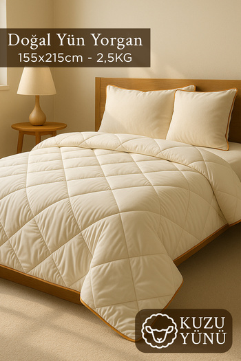 BEYAZLALE Single Lamb Wool 100% Natural Quilt |   Organic Merino Wool Quilt with Special Bag