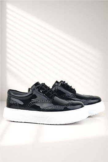Rakerplus Black Patent Leather White Sole Oxford Children's Classic Shoes