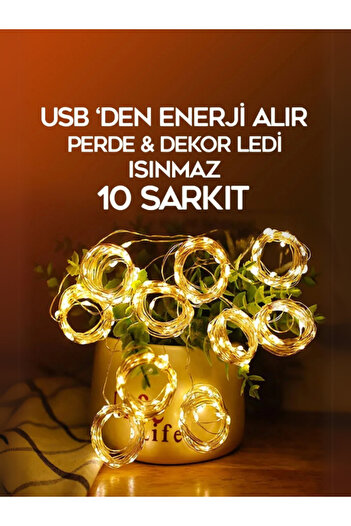 Unichrome Kumandalı 8 Ayrı Moda Sahip 3x3M 300X300Cm Perde Led 10 Saçaklı Sarkıtlı 300 Led Gün Işığı Düz Askı