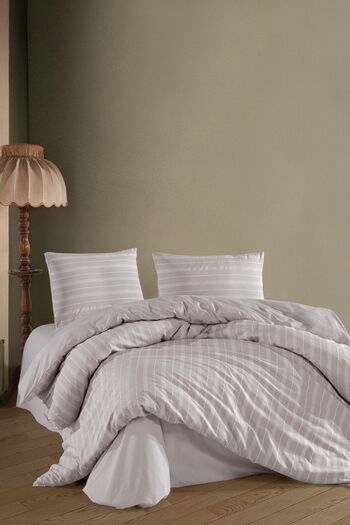 VAROL Elastic Satin Striped Double Duvet Cover Set