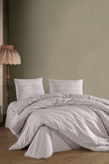VAROL Elastic Satin Striped Double Duvet Cover Set