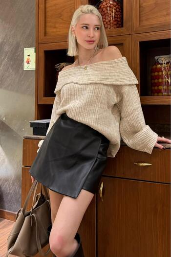Madmext Black Leather Mini Shorts Skirt Mg2550