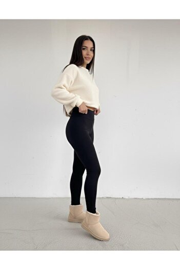 NOLYA MODA Çelik Örme Sıkılaştırıcı Yüksek Bel Siyah Tayt