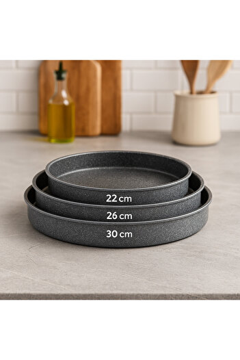 Dania 3-piece granite tray set, sizes 22, 26, and 30 cm, with an elegant, modern design