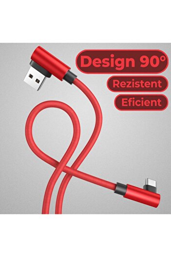 Timebox Data and Fast Charging Cable, USB to Type-C, 90 degree angle, 3m, Red
