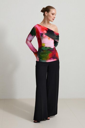 Setre Patterned Blouse with Red Collar and Waist Detail