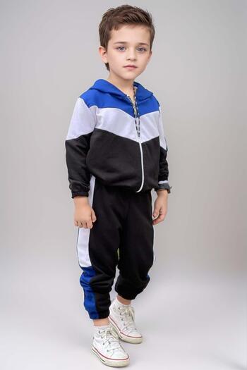 Riccotarz Trening albastru și jachetă cu fermoar pentru băiat - tricou din bumbac pieptănat cu dungi în 3 culori