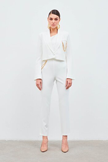 Sateen Chain Accessory Trousers - Ecru